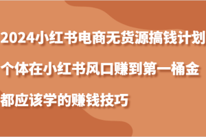 2024小红书电商无货源搞钱计划,个体在小红书风口赚到第一桶金应该学的赚钱技巧