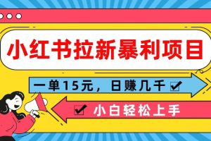 小红书拉新暴利项目,一单15元,日赚几千小白轻松上手