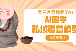 AI国学私域运营模型，无成本、变现快、周期短、持续性强，单号月变现3w+