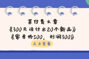 公众号付费文章：《300元设计出20个新品》+《客单价500，利润300》