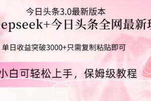 (14452期)Deepseek结合今日头条全网最新玩法,单日收益突破3000+,只需要简单的…