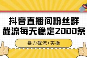 抖音直播间粉丝群暴力截流，一台电脑每天稳定2000条数据，暴力截流+实操 【揭秘】
