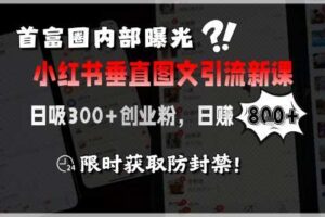 首富圈内部曝光小红书垂直图文引流新课，日吸300+创业粉，日入8张+，限时获取防封禁