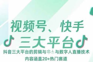 (15449期)视频号、快手、抖音三大平台的剪辑与数字人直播技术,内容涵盖20+热门赛道