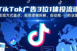 (15460期)TikTok广告3位1体投流课,变现方式盘点,投放逻辑拆解,自动规则设置