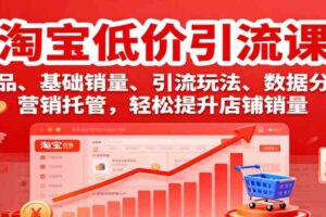 淘宝低价引流课，选品、基础销量、引流玩法、数据分析，营销托管，轻松提升店铺销量