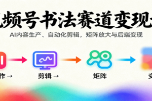 视频号书法赛道变现课：AI内容生产、自动化剪辑，矩阵放大与后端变现