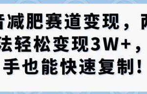 抖音减肥赛道变现，两种玩法轻松变现3W+，新手也能快速复制