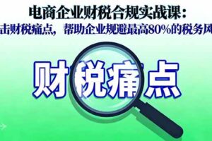 (16232期)电商企业财税合规实战课,直击财税痛点,帮助企业规避最高80%的税务风险