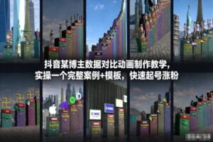 抖音某博主数据对比动画制作教学,实操完整案例+模板,快速起号涨粉