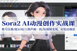 Sora2 AI动漫创作实战课：账号注册/提示词/人物声画一致/短视频变现，轻松出爆款
