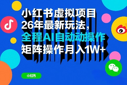 小红书虚拟项目26年最新玩法,全程AI自动操作,矩阵操作月入1W+【揭秘】