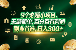 (17556期)9个必赚小项目,无脑简单,百分百有利润,副业首选,日入200+